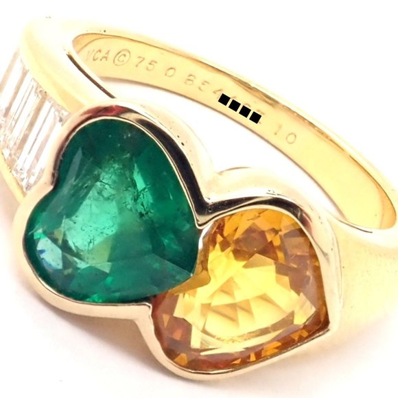 Authentic Van Cleef & Arpels 18k Gold Diamond Emerald Yellow Sapphire Ring Paper - Picture 2 of 11
